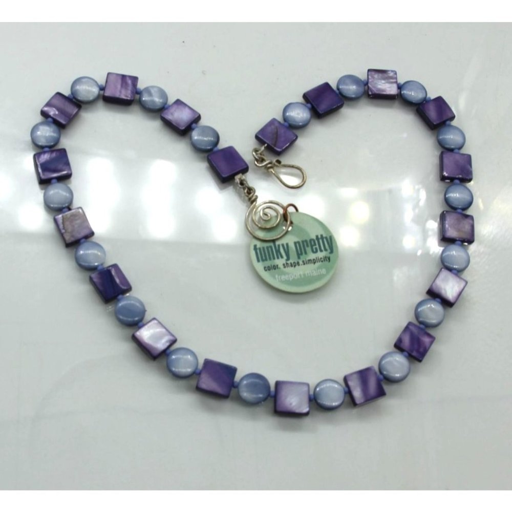 925 STERLING abalone shell Funky Pretty necklace, made in Freeport, Maine 17" NO
